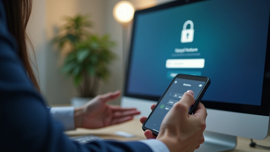 Žmogus darbo vietoje naudoja dvi autentifikacijos faktorius - slaptažodį ir mobiliojo telefono aplikaciją su saugumo kodu
