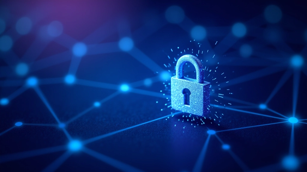 Saugos ženklas ir kriptografinis raktai, reprezentuojantys blockchain'o saugumą
